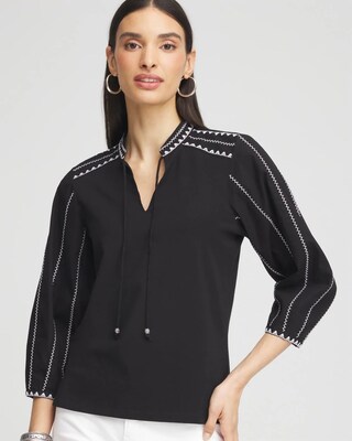 Printed Patchwork Smocked Lantern Sleeve Knit Top
